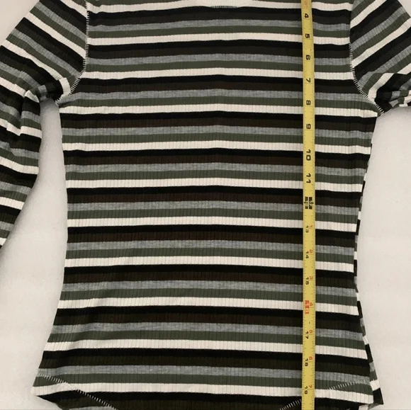 NWT Free People Good on You Army Green Stripe Round Hem Ribbed Tee Top - Picture 12 of 16